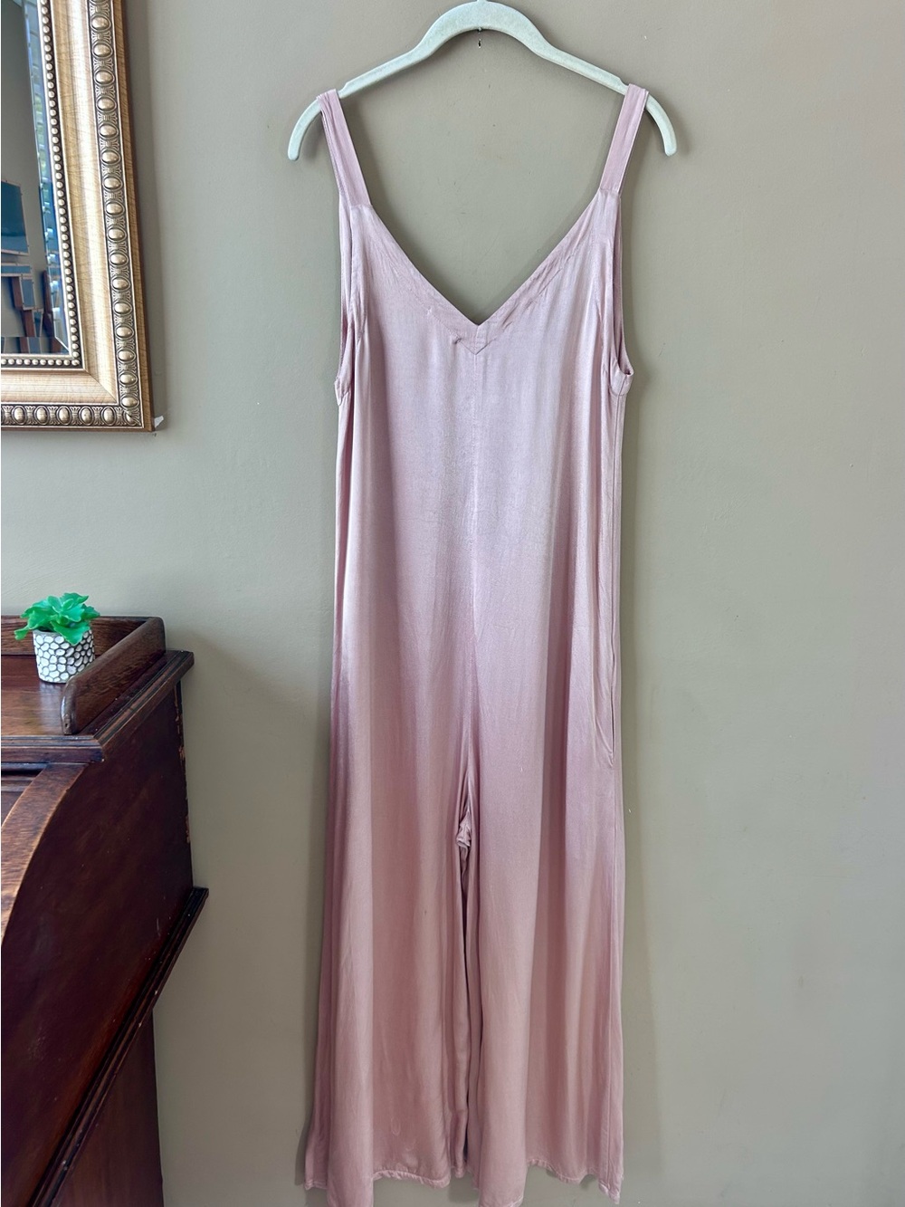 LACAUSA Santi Jumpsuit Romper Dusty Rose Satin Wide Leg Size XS - Picture 4 of 14